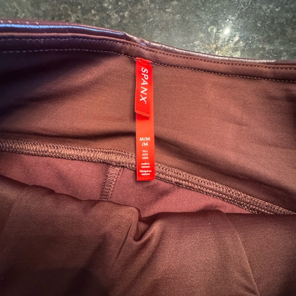 SPANX Deep Burgundy Faux Leather Leggings - Picture 2 of 4